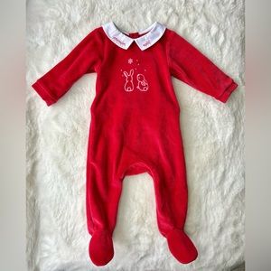 Jacadi red velvet infant pajamas 3M